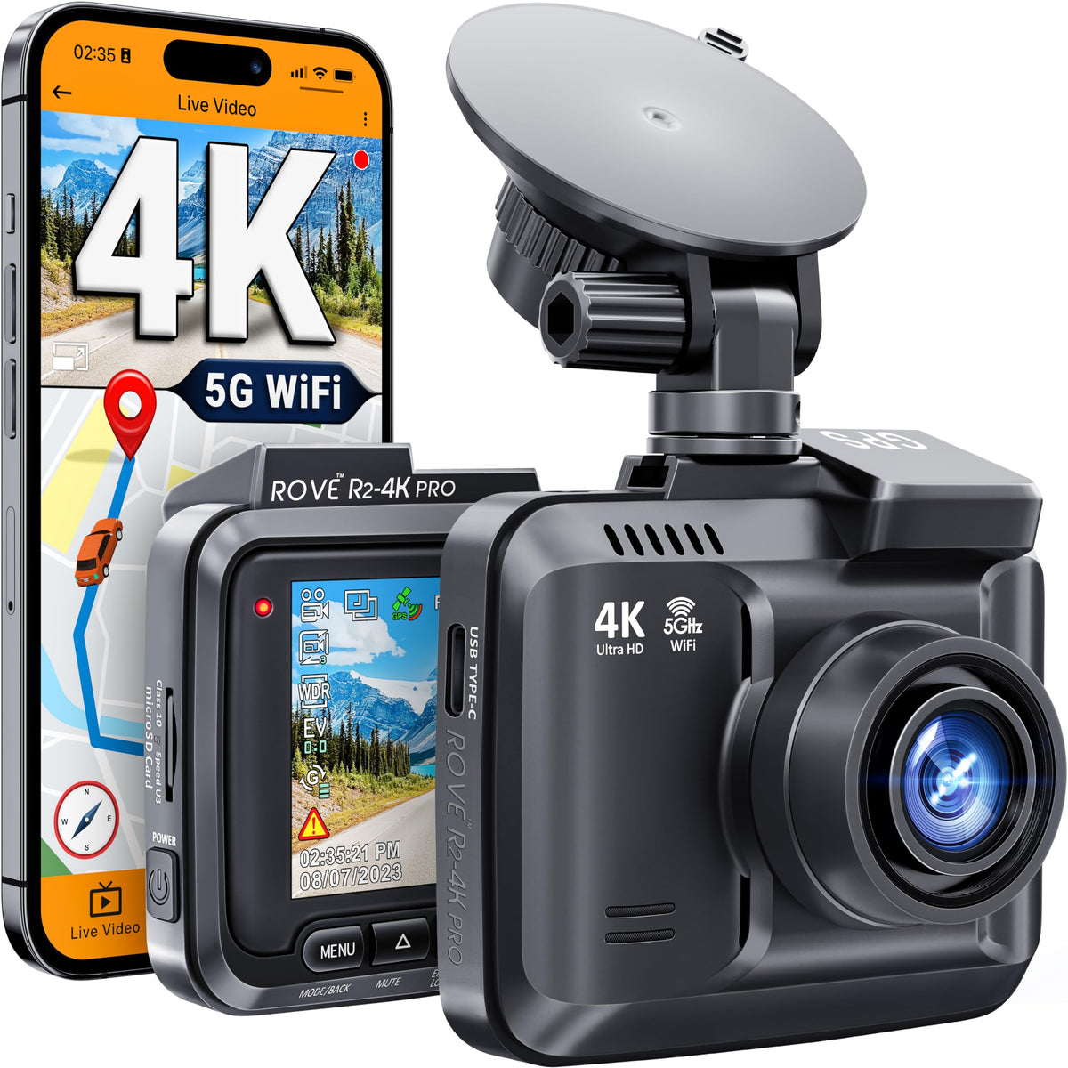 ROVE R2-4K PRO dashcam front view captures crisp 4K footage