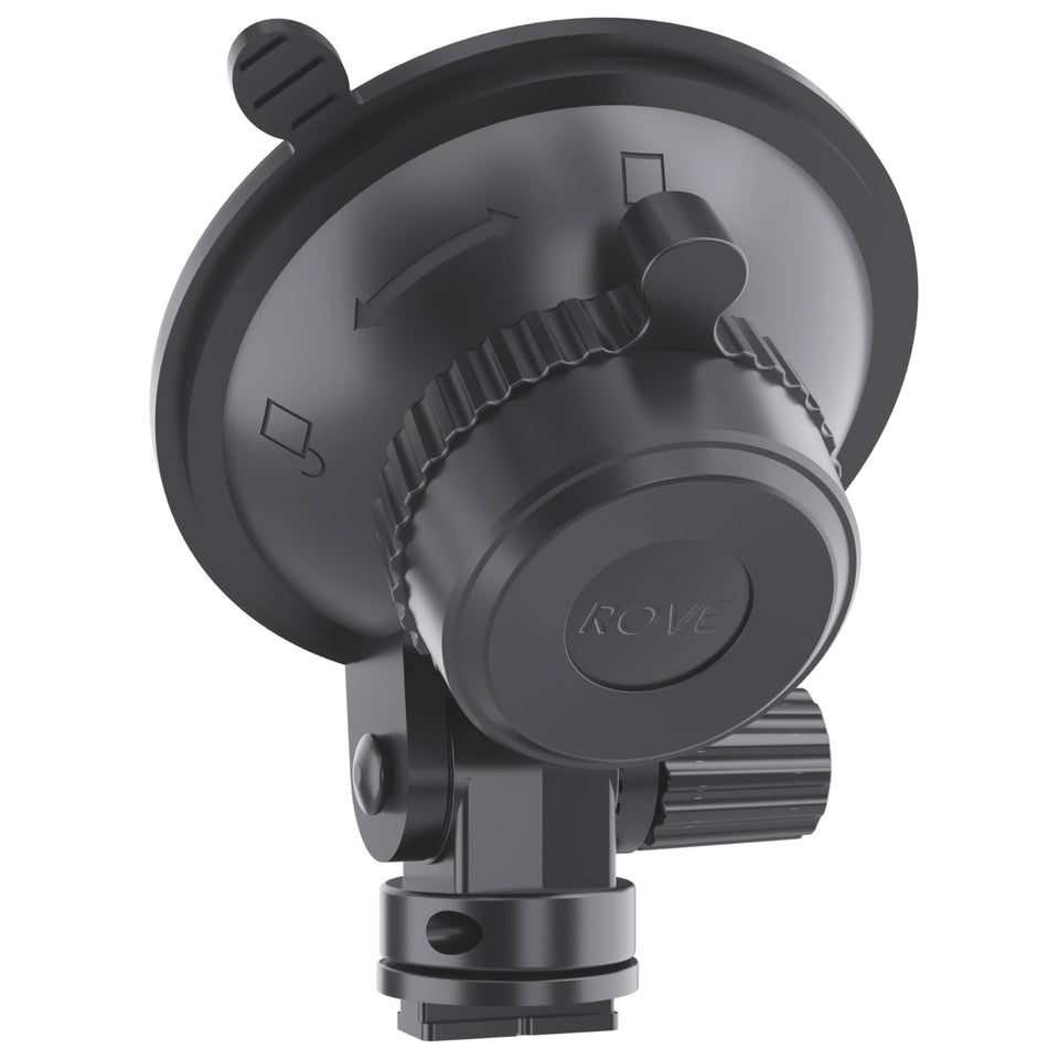 ROVE suction cup mount on windshield offers versatile 360-degree positioning for R2-4K cameras.
