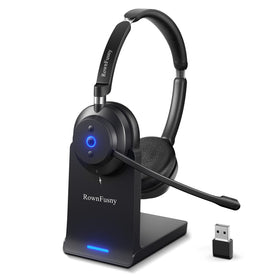 Rownfusny headset front view showing controls and clean design for easy use