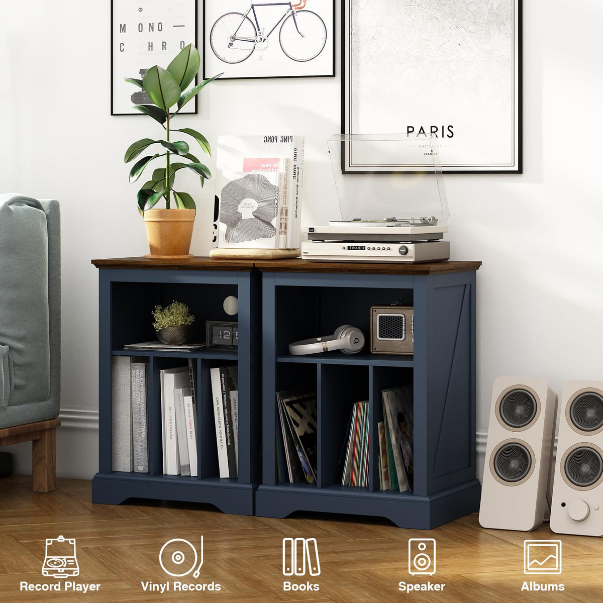 RowyPoey record storage compartments help organize vinyl for easy access.