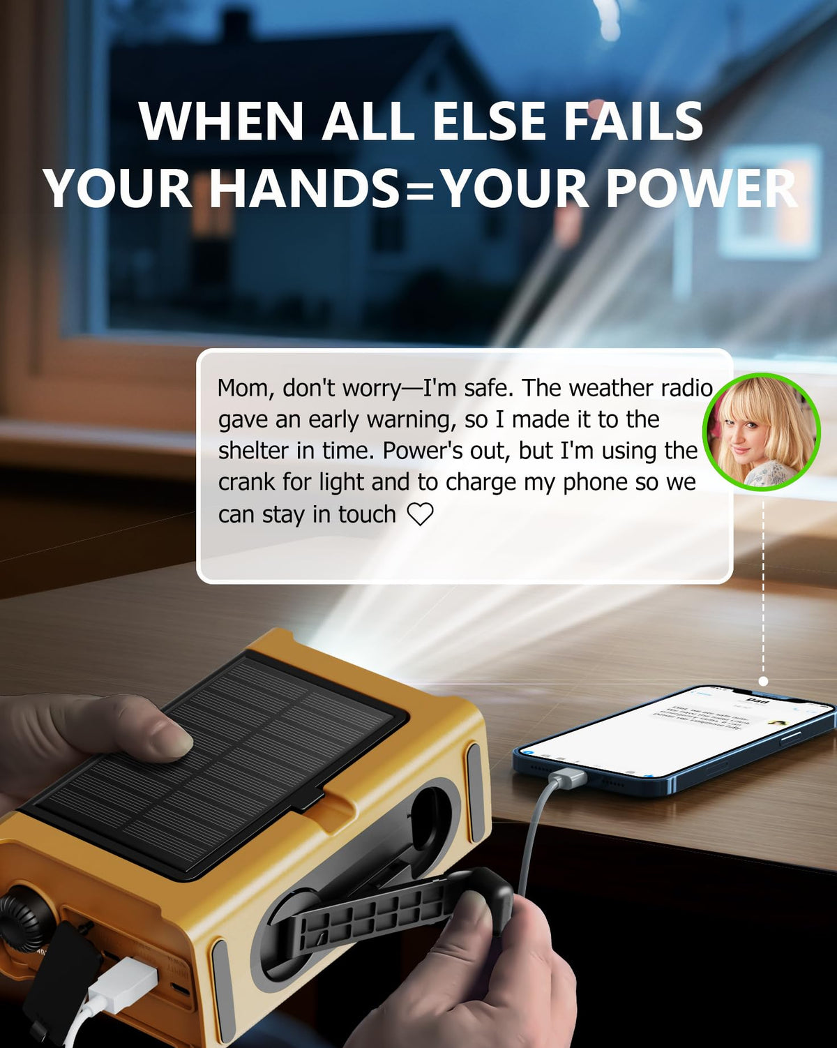 Roxicosly hand crank detail with reinforced arm providing quick emergency power