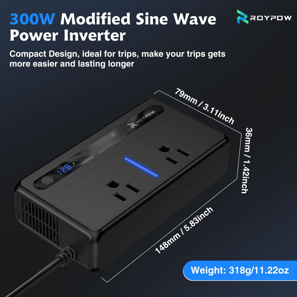 RoyPow packaging with manual showing included inverter and accessories
