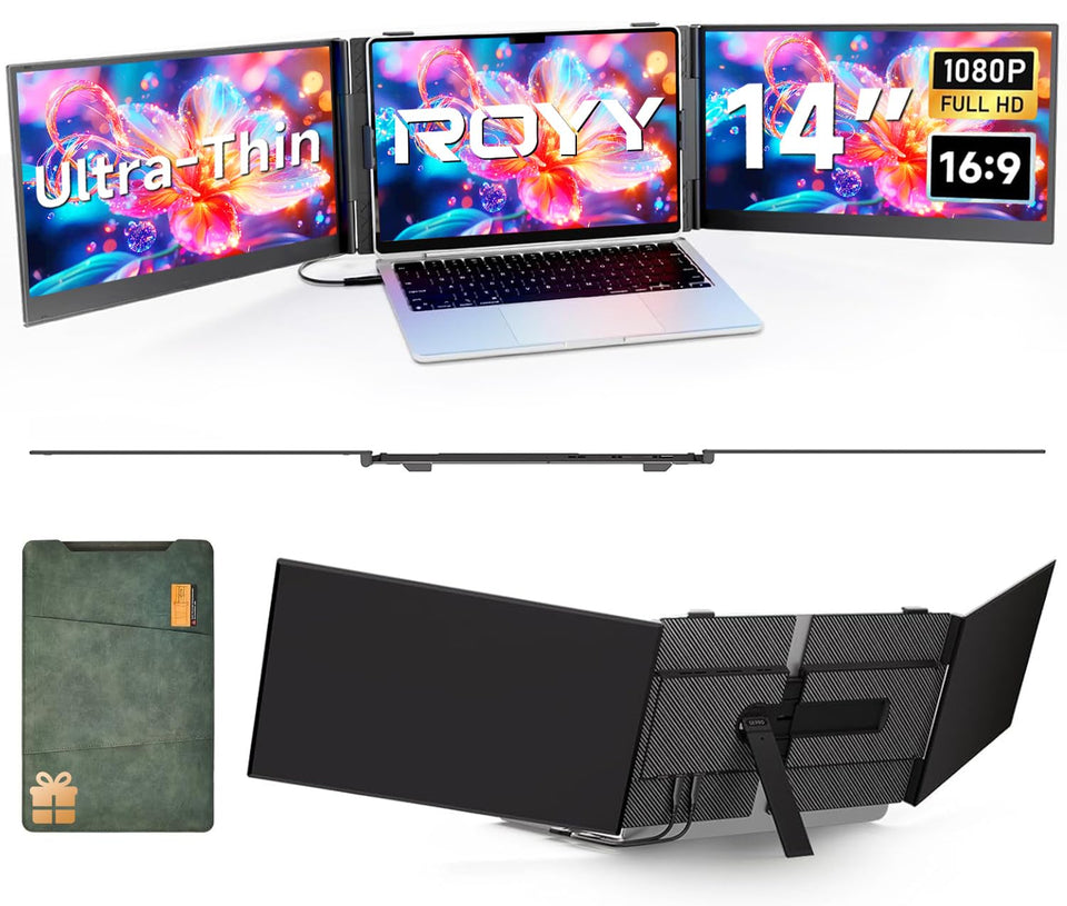 ROYY 14-inch screen extender ultra-thin profile boosts portable productivity.
