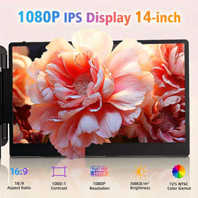 ROYY dual-screen portable monitor connected via USB-C for seamless plug and play.