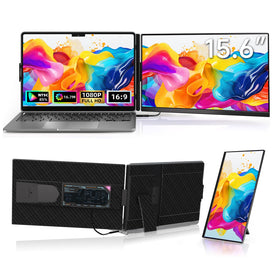 ROYY laptop screen extender angled view shows expanded workspace on the go