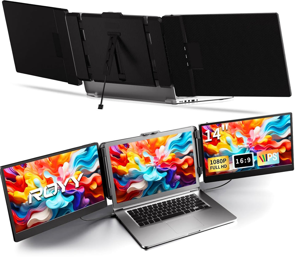ROYY laptop screen extender setup view for easy plug-and-play use.