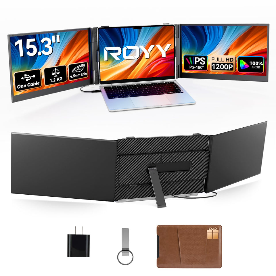 ROYY laptop screen extender setup demonstrates effortless plug-and-play usability for your workspace.