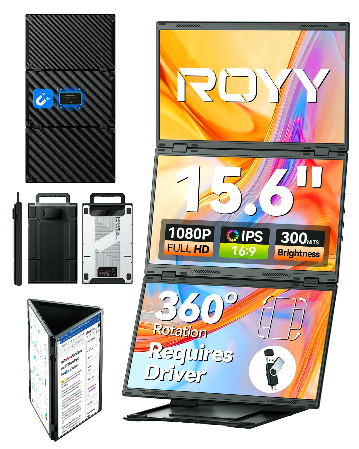 ROYY quad laptop screen extender creates a 30-inch panoramic workspace.