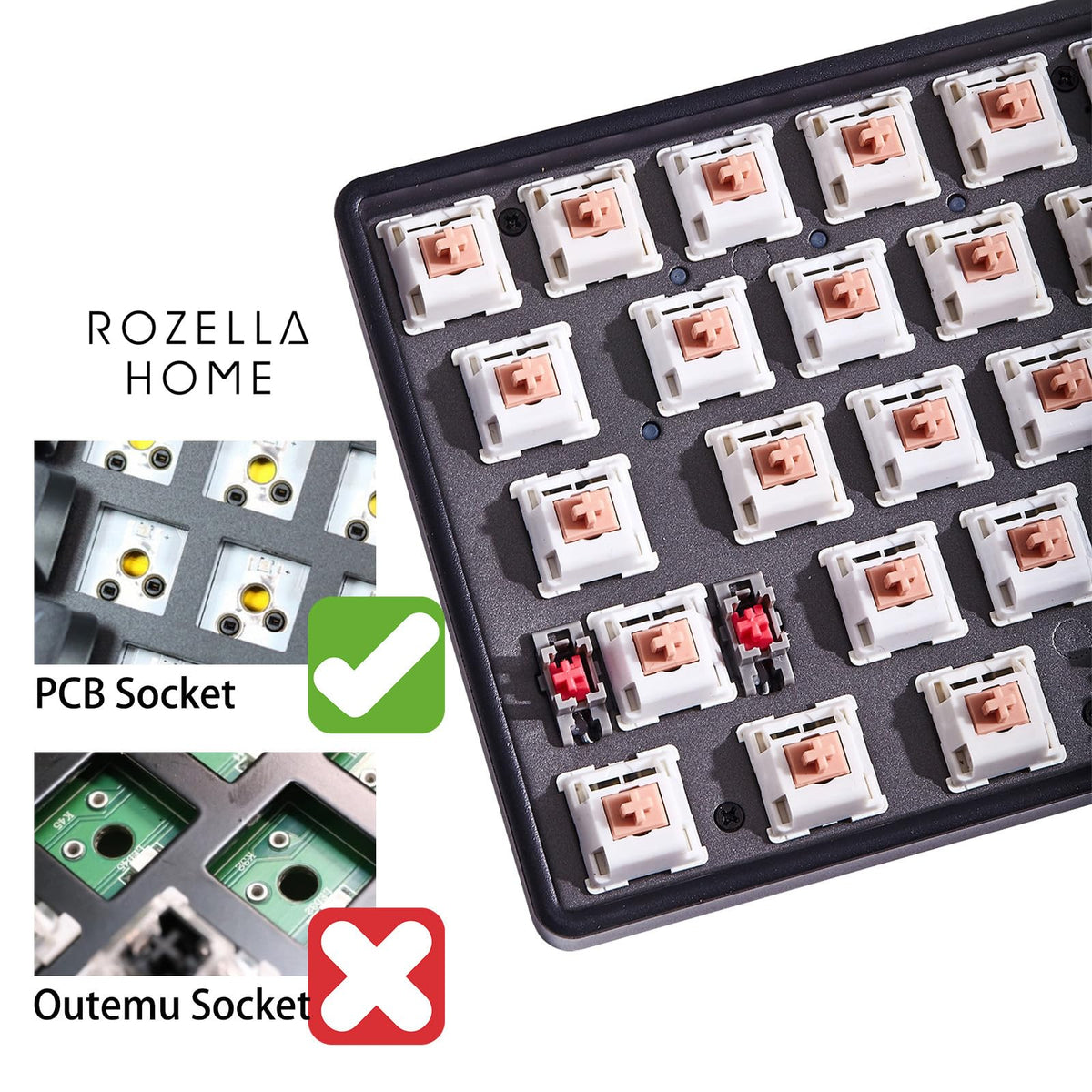 ROZELLA HOME side profile of assembled switch showing tactile bump geometry and consistent feel