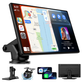 RQO 9-inch CarPlay screen front view with wireless connectivity for safer driving.
