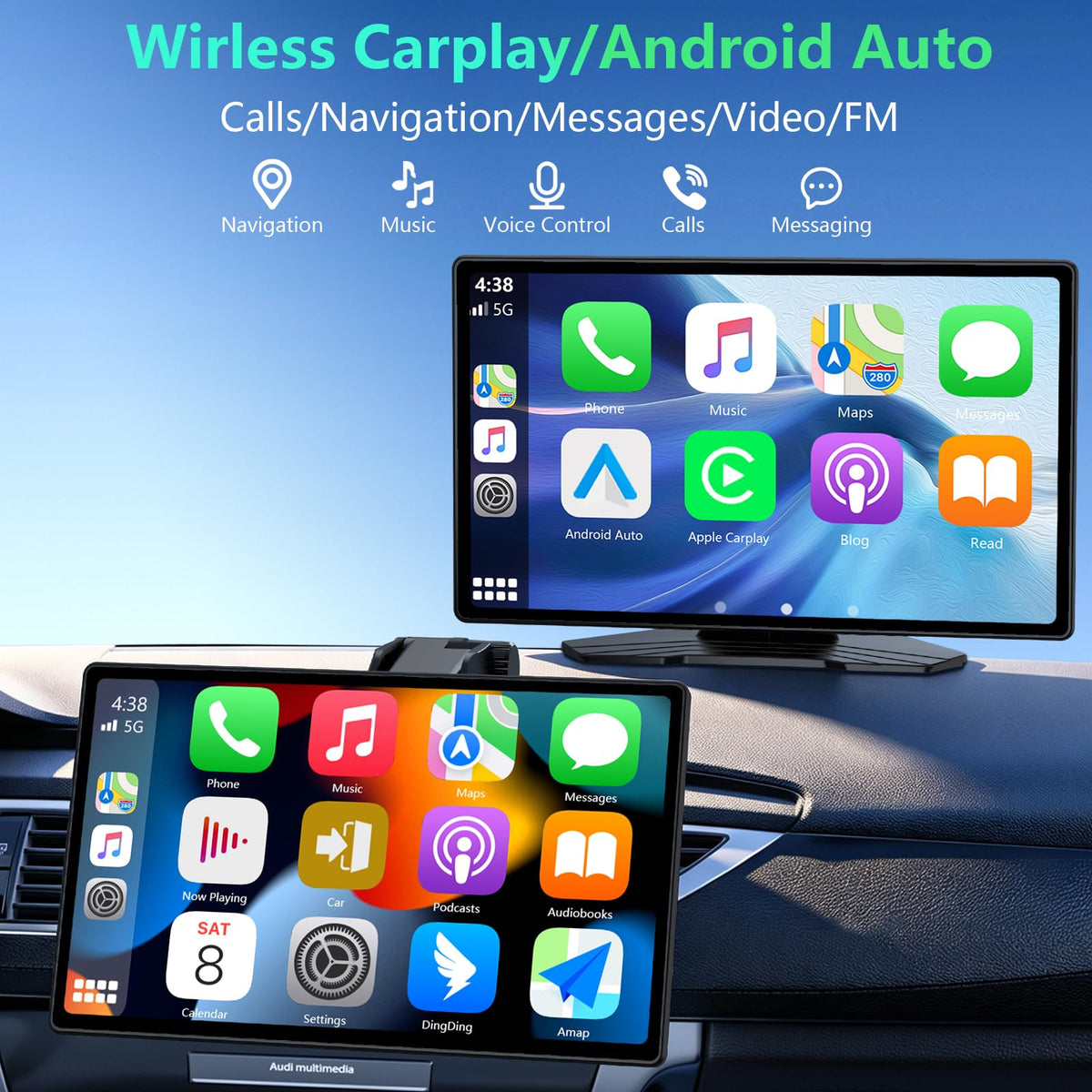 RQO wireless CarPlay and Android Auto setup for seamless smartphone mirroring.