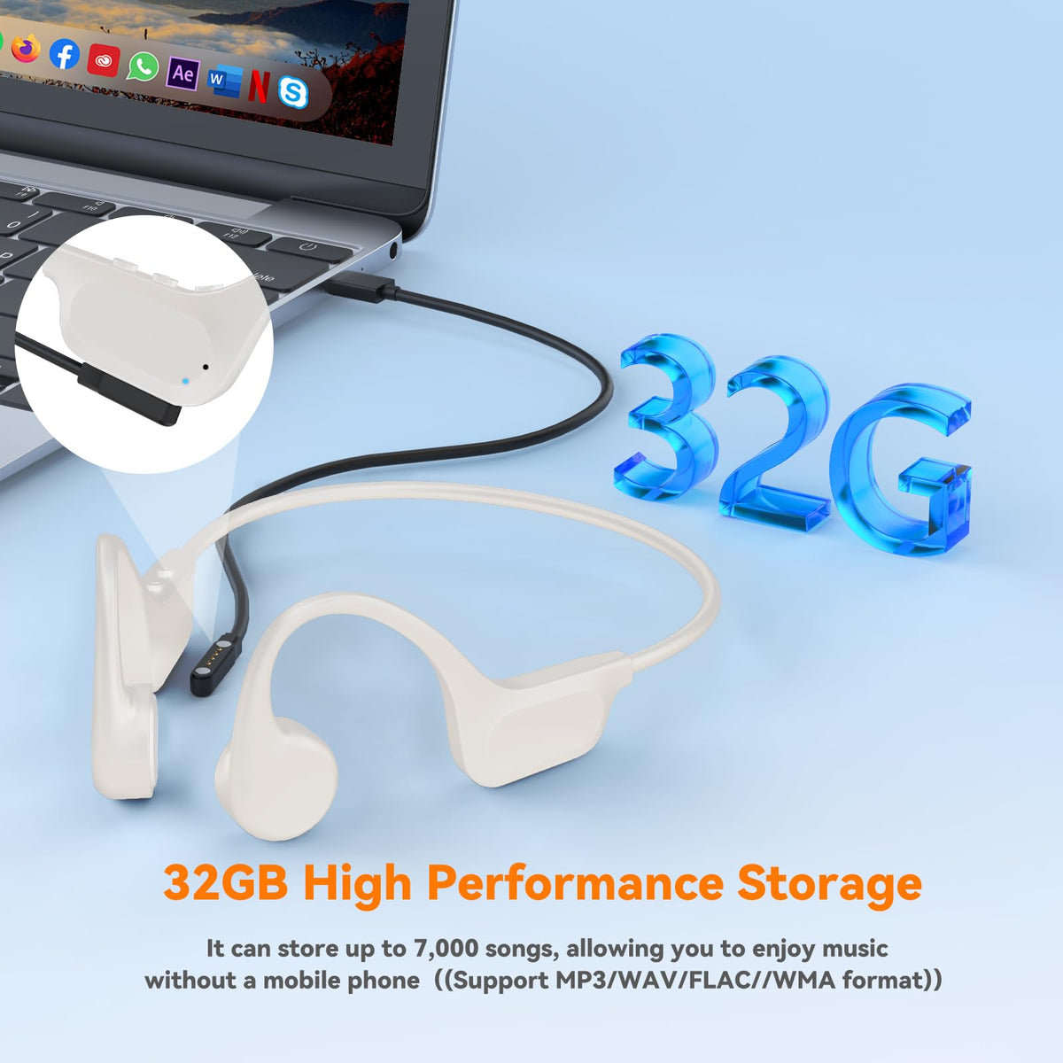 RR SPORTS display of internal 32GB memory and controls showing phone-free playback benefit