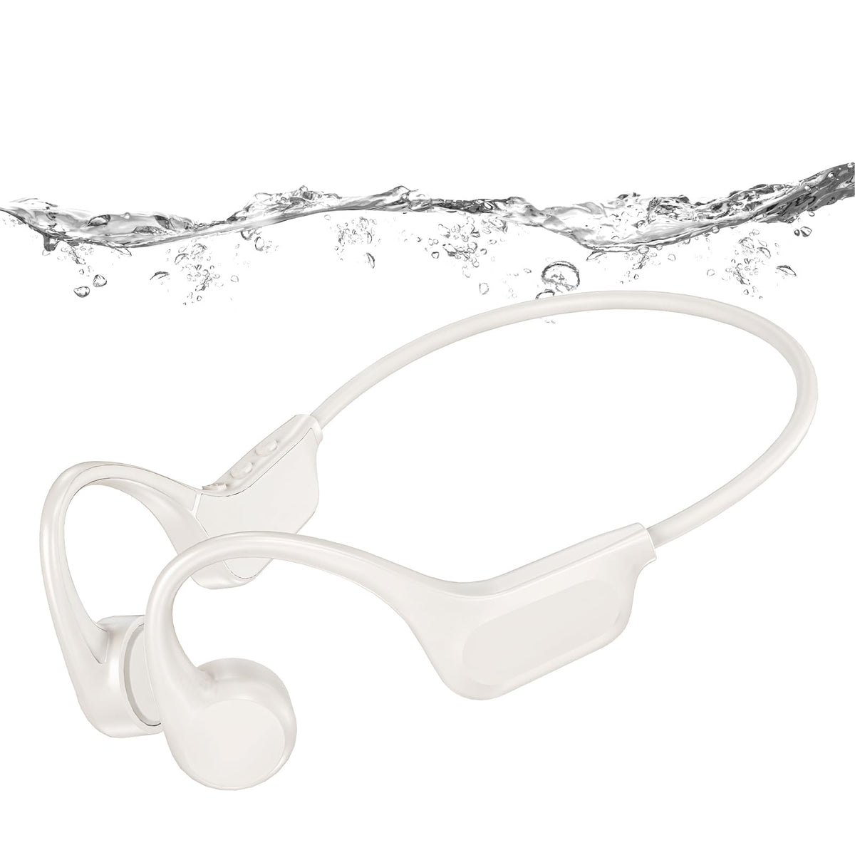 RR SPORTS front view of beige waterproof headphones showing shape and comfort