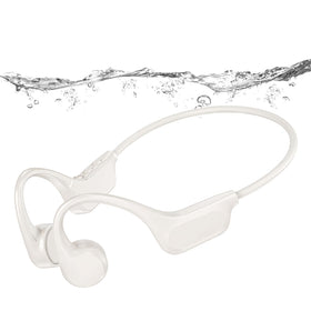 RR SPORTS front view of beige waterproof headphones showing shape and comfort