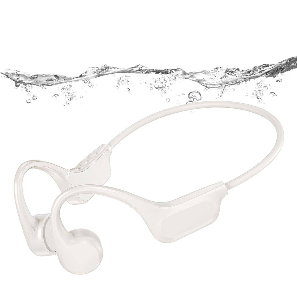 RR SPORTS front view of beige waterproof headphones showing shape and comfort