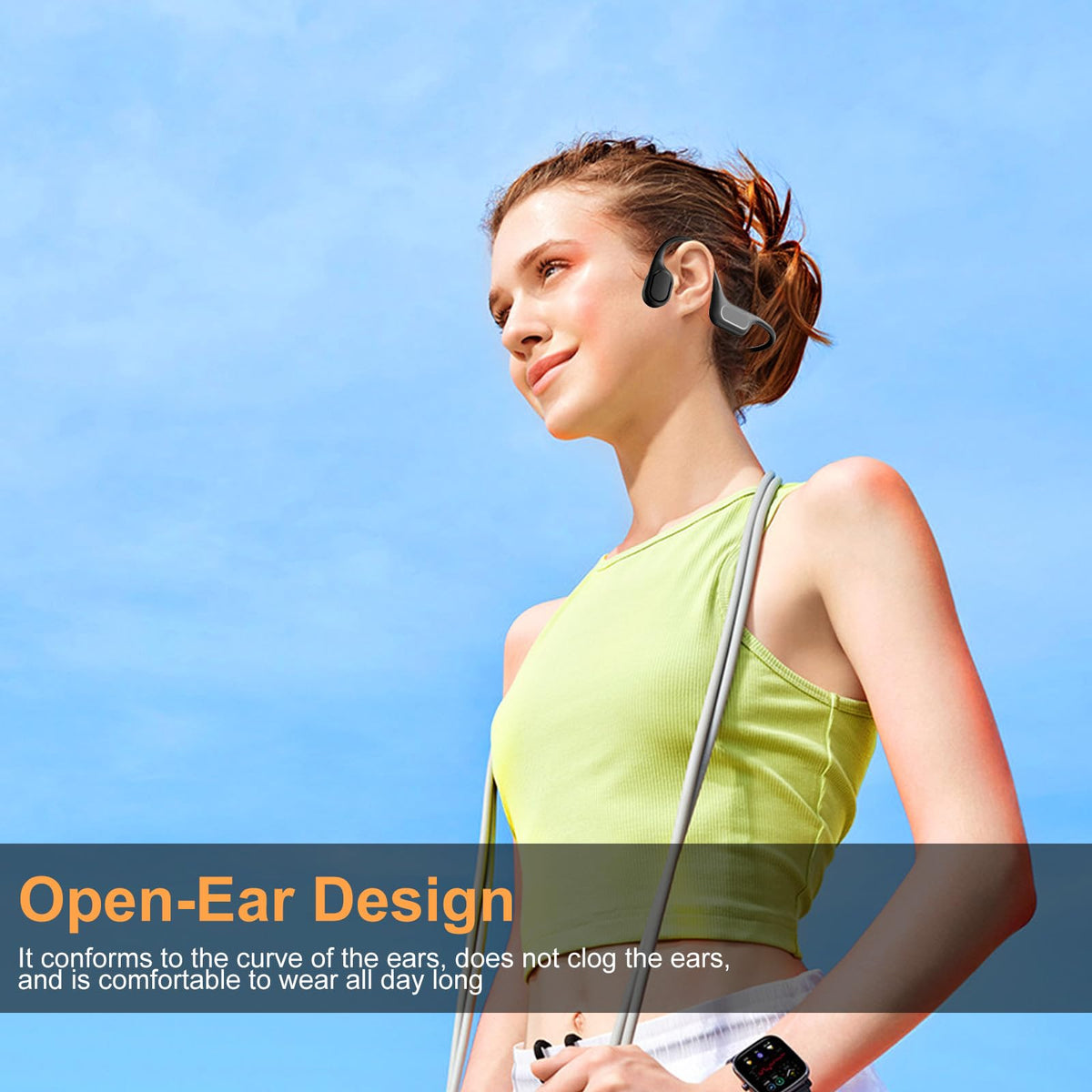 RR SPORTS wearer cycling outdoors, delivering awareness and music safety