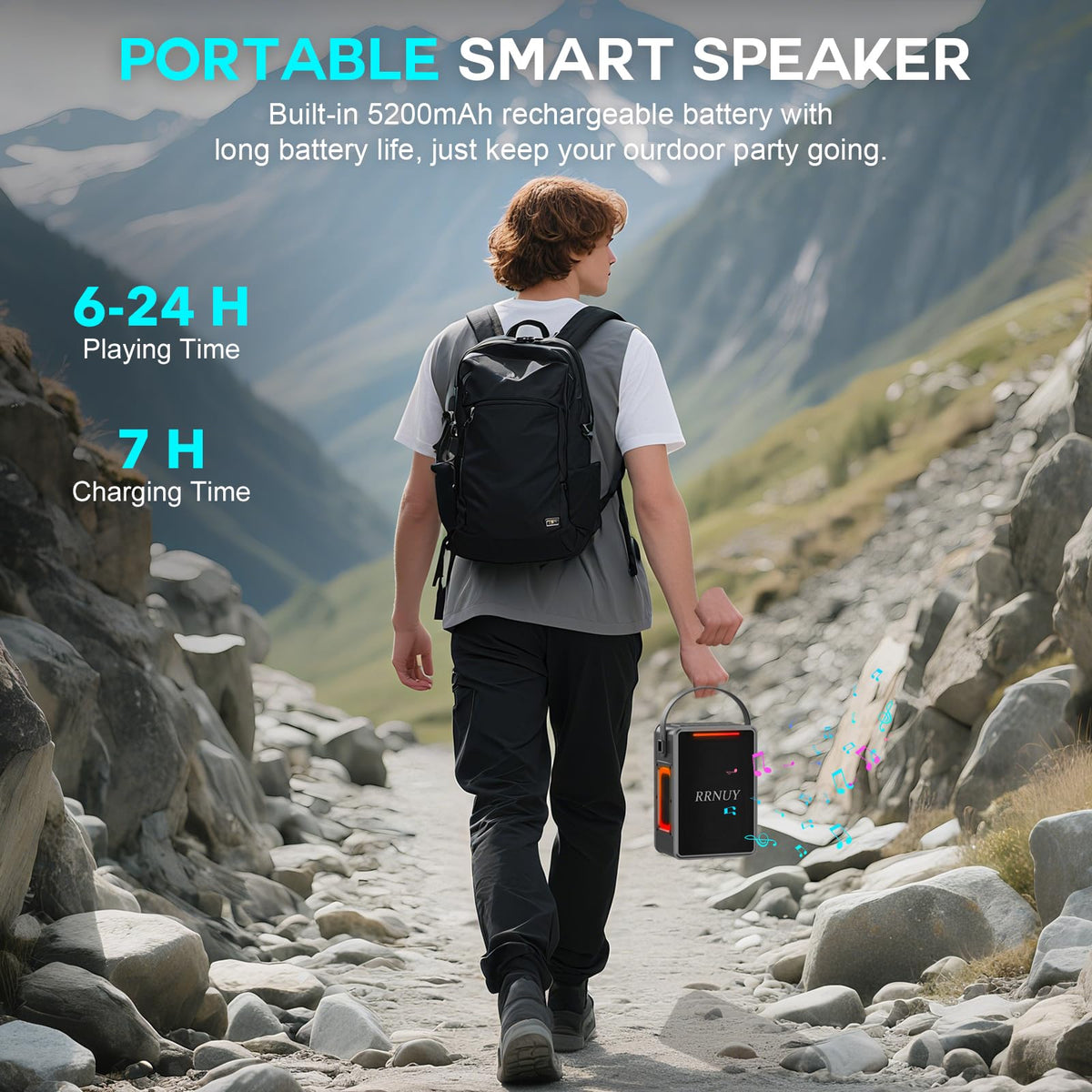 RRNUY B66 5200mAh battery powers hours of playback