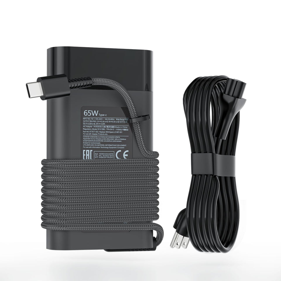 RTESRU 65W USB-C adapter front view, versatile power for HP laptops on the go.