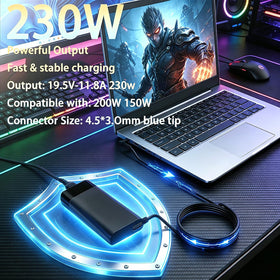 RTESRU adapter plugged into Omen laptop while gaming, stable high-power delivery