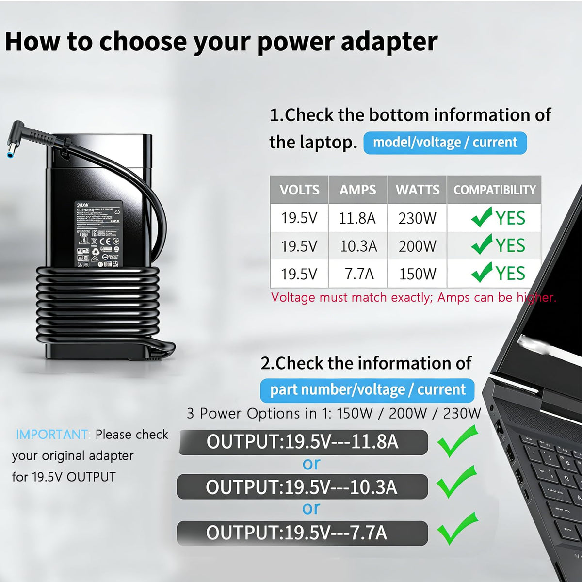 RTESRU adapter side label detail with voltage and amperage specs for confident compatibility
