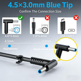 RTESRU blue-tip connector closeup highlighting the 4.5×5.0mm plug for correct fit