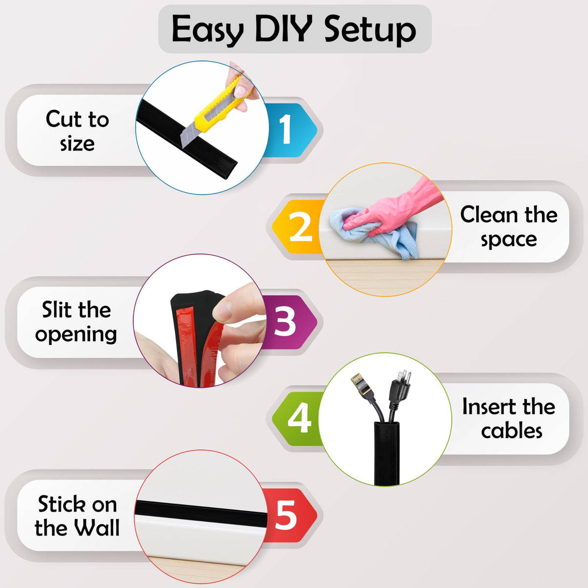 RUBBER BOND No-Slip Base helps keep cords in place.