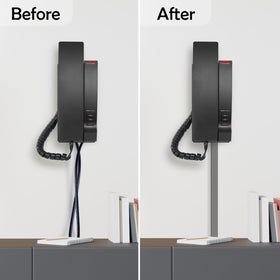 Rubber Bond cord hider blends with wall surfaces in white or grey.