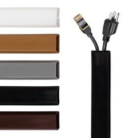 RUBBER BOND TV Cord Hider along a wall with a flexible cover keeps cables neat.