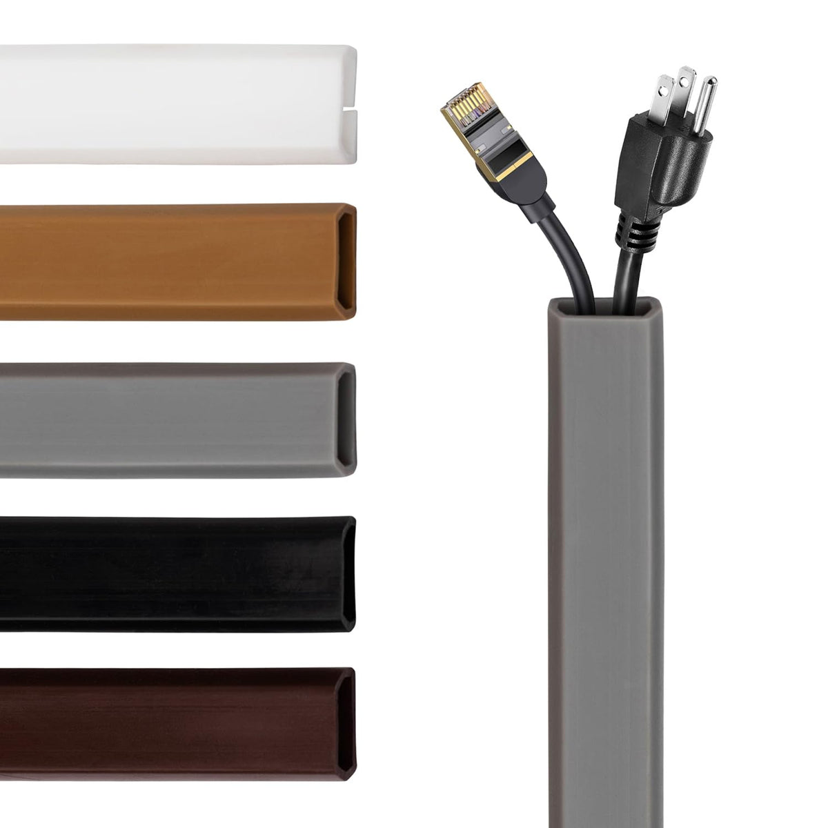 Rubber Bond TV Cord Hider on wall concealing wires for a tidy entertainment setup.