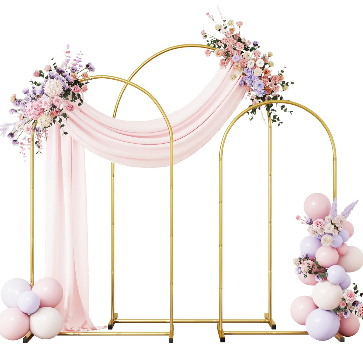 rubfac gold arch front view showing full frame and clean decorative finish for elegant backdrops