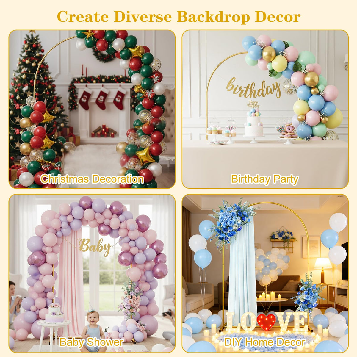 Rubfac balloons and flowers on arch decor for celebrations