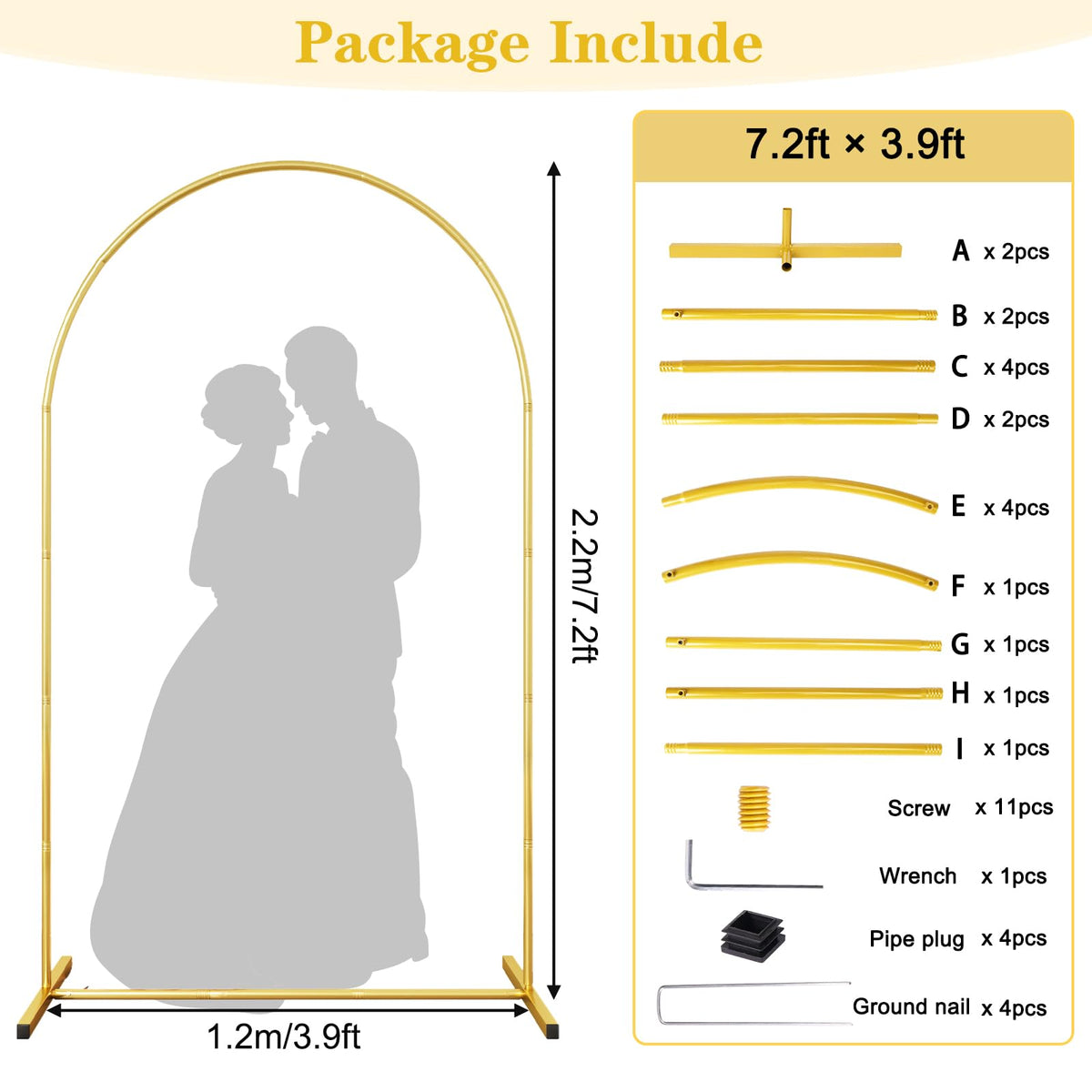 Rubfac gold wedding arch frame boosts event backdrop and photos