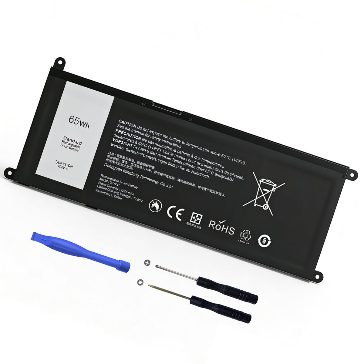 RUEMIU front view of 65Wh 33YDH battery showing clean design and fit benefit