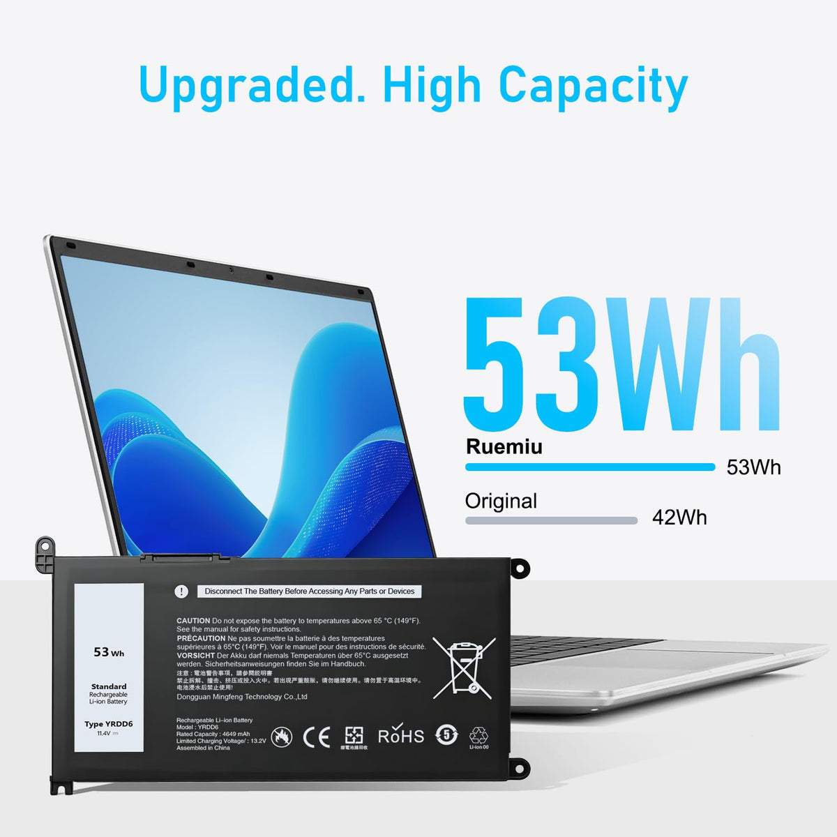 RUEMIU YRDD6 battery for Dell Inspiron—demonstrates broad model compatibility and reliability.
