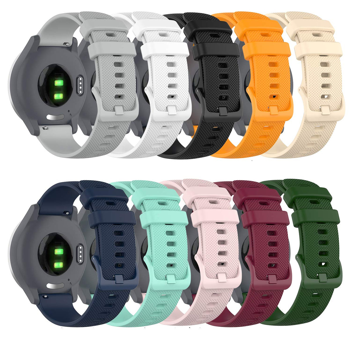 RuenTech Garmin 18mm black silicone band, sweat-resistant for workouts.