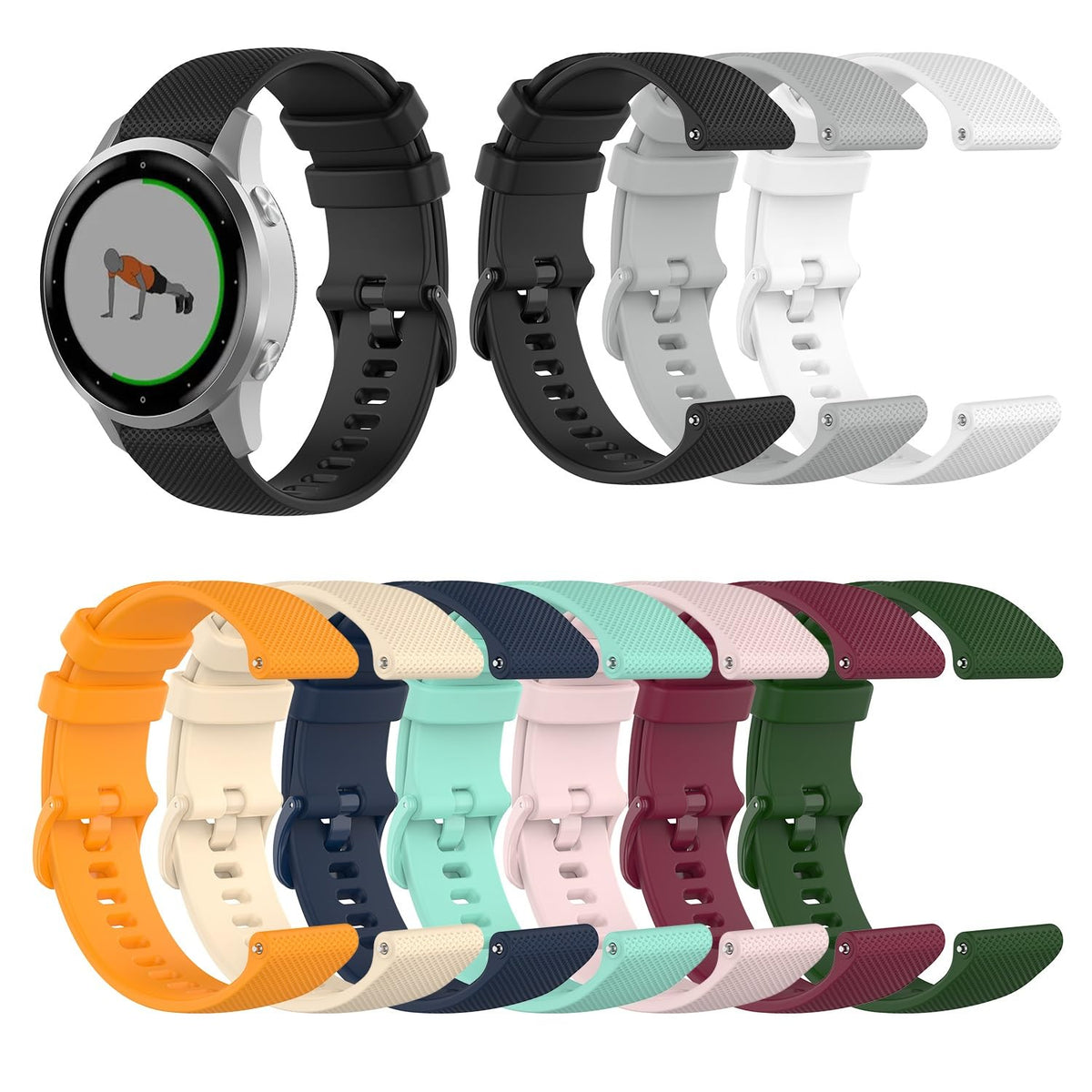 RuenTech Garmin 18mm blue silicone band, quick-release for easy switching.