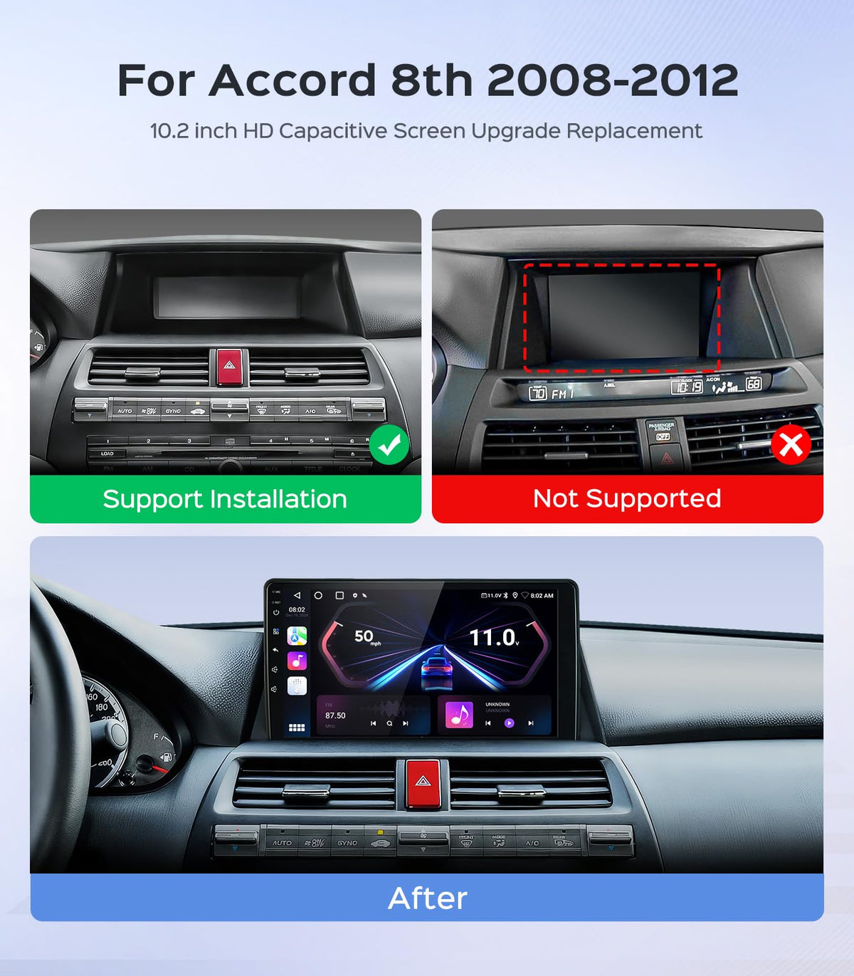 RUICAR wireless CarPlay and Android Auto for hands-free navigation and calls.
