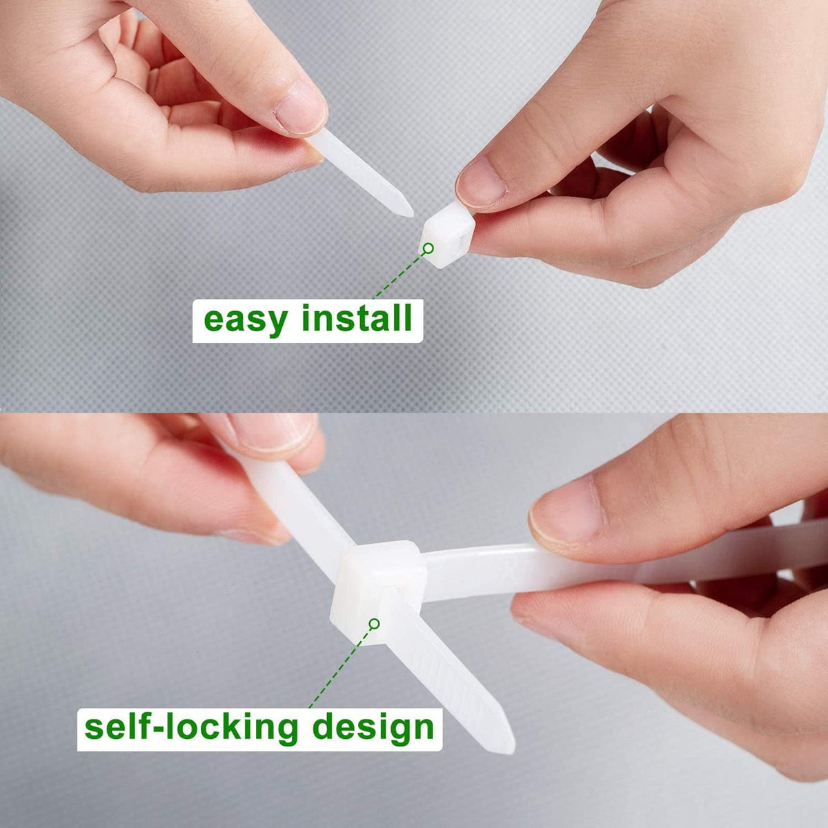 RUIHAO 36-inch white weatherproof zip ties for indoor and outdoor use.