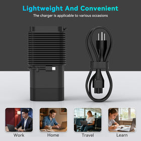 Ruilezyo charger next to a hand illustrating compact size for travel convenience