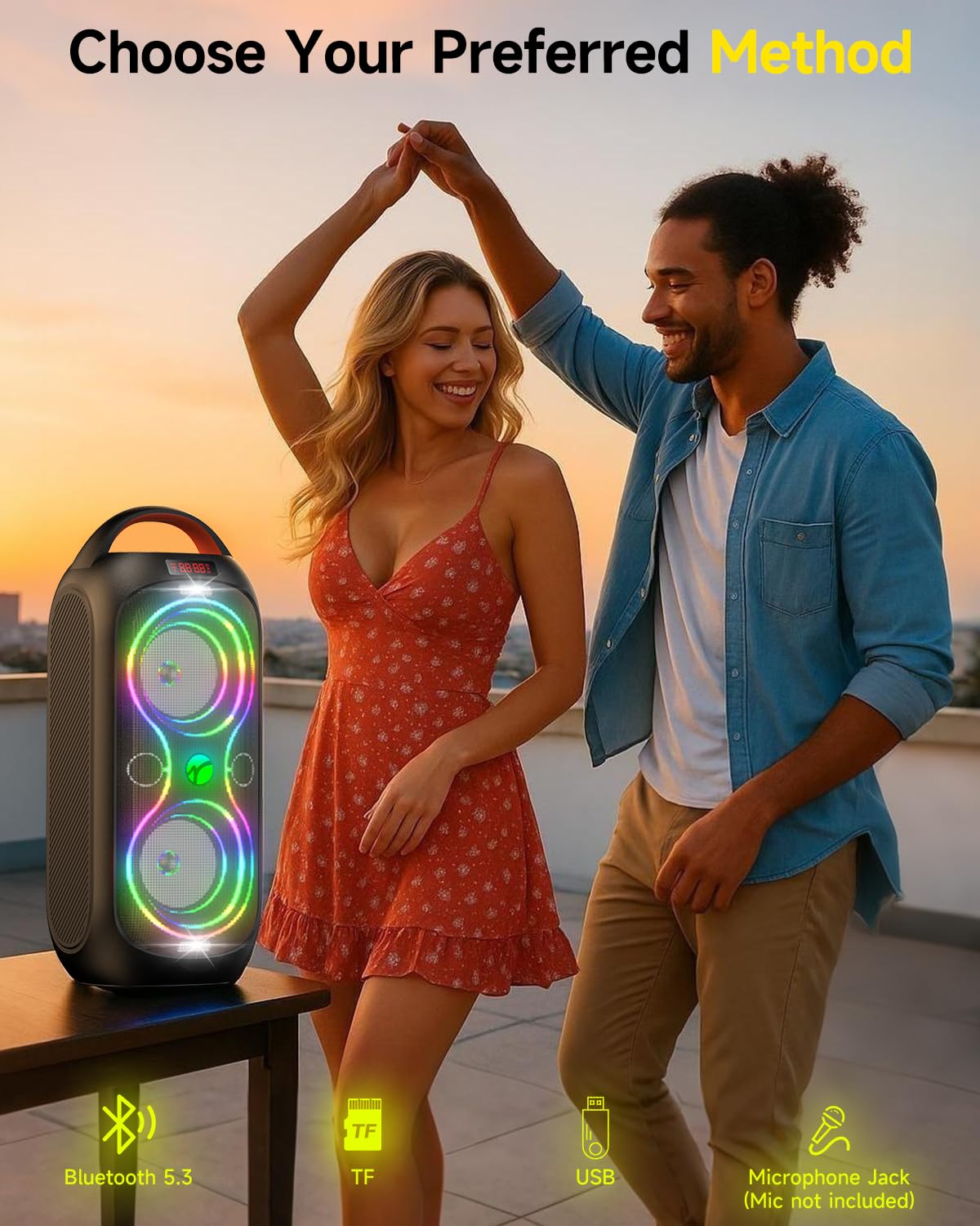 RUIMATECH speaker in outdoor party scene projecting clear music energy