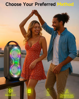 RUIMATECH speaker in outdoor party scene projecting clear music energy