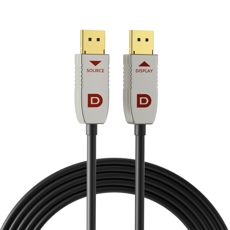 RUIPRO DisplayPort fiber optic 65ft connector showing long-distance reliability for high-resolution displays