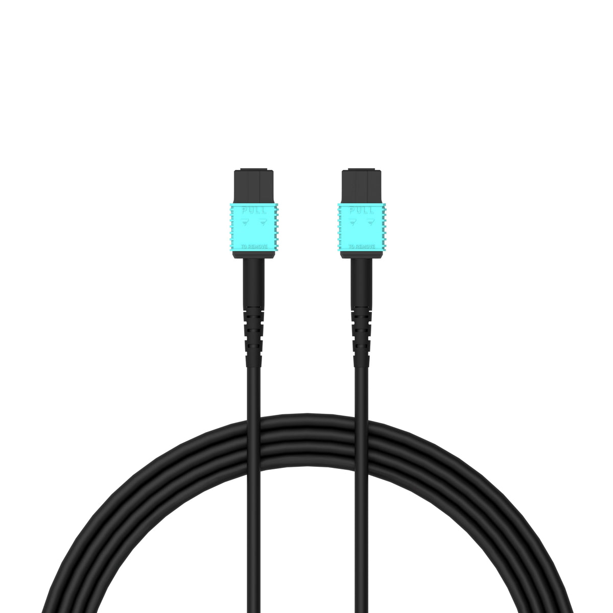 RUIPRO armored MPO cable front view showing connectors and robust housing for reliable modular installs