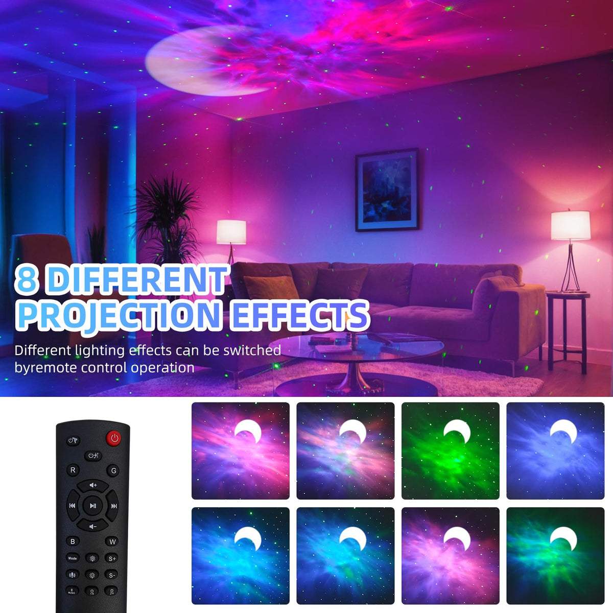 RUISHINE Star Projector rhythm mode follows music for lively ambience