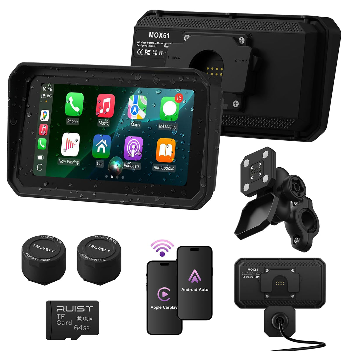 RUIST MOX61 6.1-inch HD touchscreen provides sharp visuals for navigation.