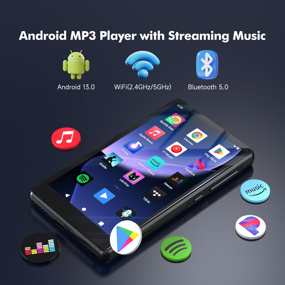 RUIZU 163GB Android MP3 player back with glass panel for a premium feel.
