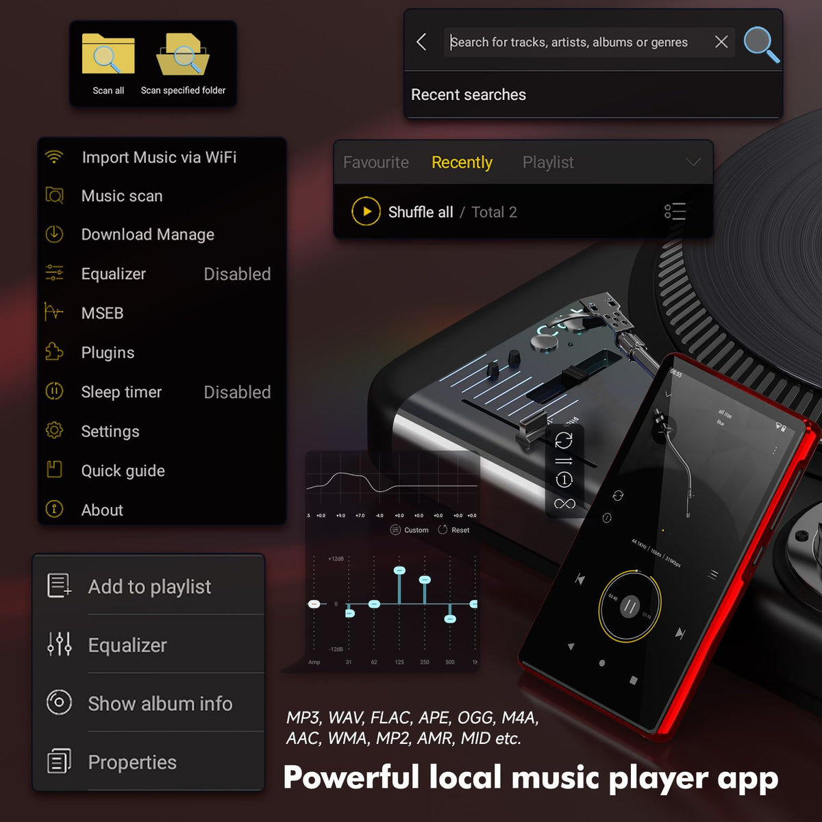 RUIZU offline music app keeps listening even without WiFi.