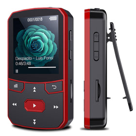 RUIZU front view showing red clip player and clear controls for easy use