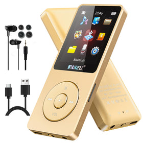 RUIZU gold tone front view showing buttons and screen, clear portable design benefit