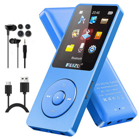 RUIZU front view showing blue casing and display, easy portable listening